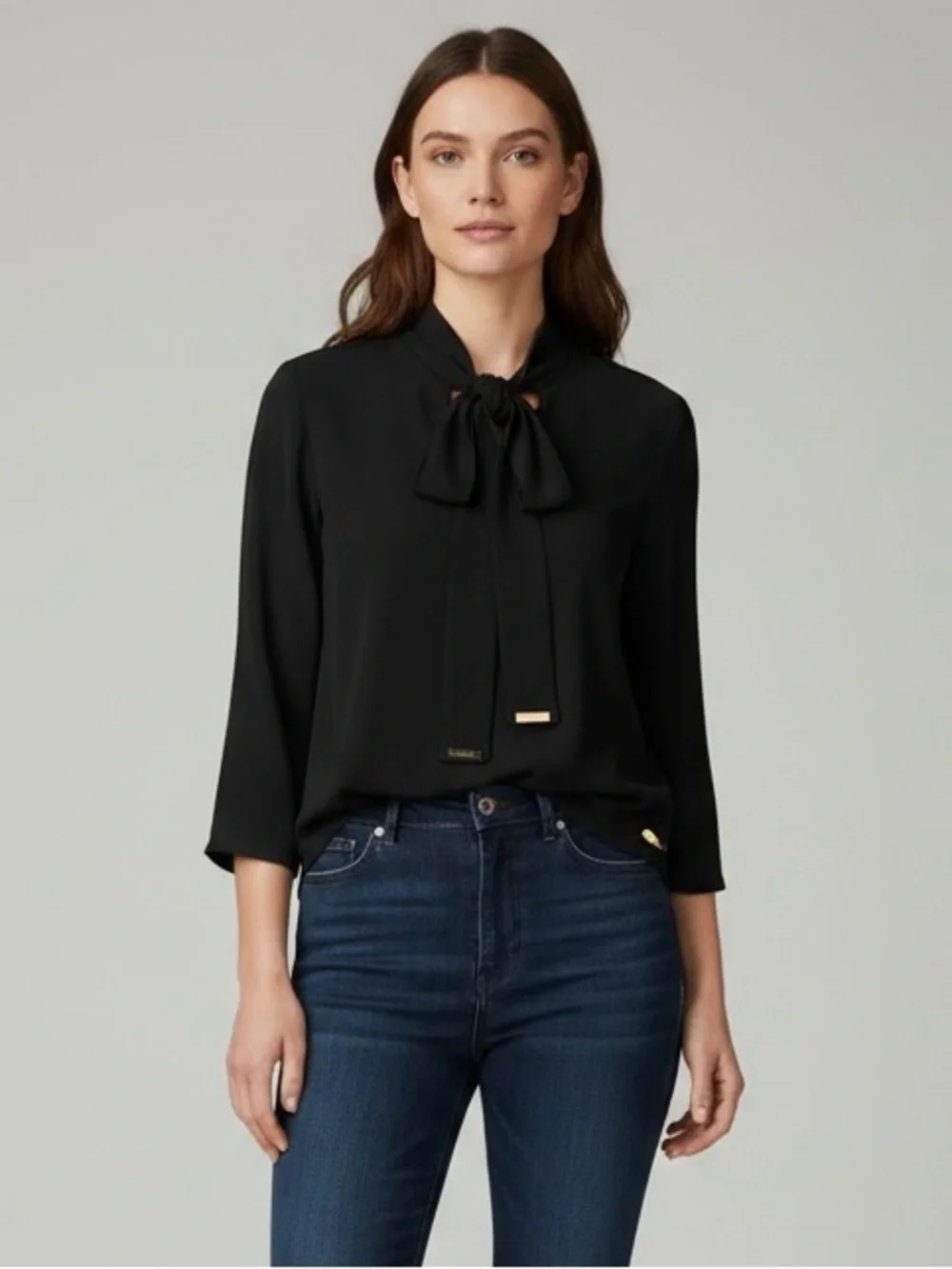 Michael Kors Tie Neck Blouse with Metal Hardware